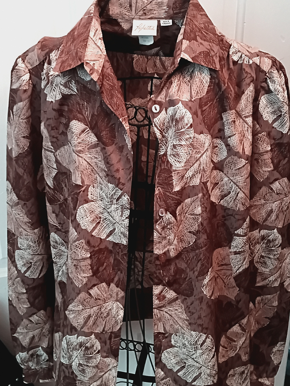 Apt. 9 Brown Sheer Leaf-Print Button-Down Shirt